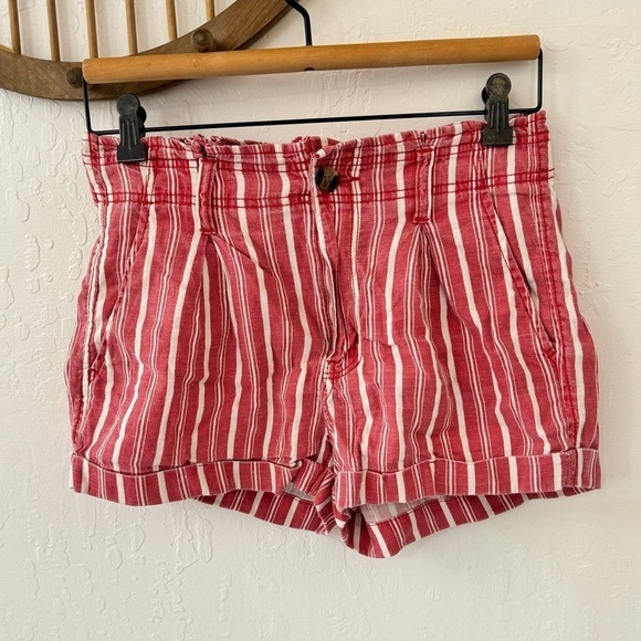 American Eagle 2 Red Striped Paperbag Linen Viscose Shorts - Picture 8 of 12